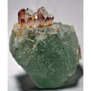   Rare Red Quartz Cluster on Fluorite Natural Crystal Specimen   China