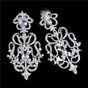 Bridal Royal Floral Flower Dangle Earring Swarovski Crystal  