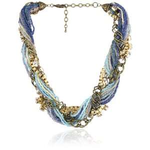  Leslie Danzis Blue and Gold Tone Wrapped Necklace: Jewelry