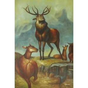   inch Animal Art Hand painted Oil Painting Elks/Elk: Home & Kitchen