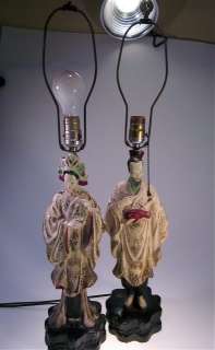   of CHALKWARE LAMPS QUAN YIN & CHINESE WARRIOR  c. 1940s ASIAN MODERN