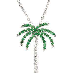   Tw Necklace Genuine Tsavorite Garnet And Diamonds Palm Tree Necklace