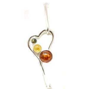  925 Silver Tri Colour Amber Heart Bangle By TOC Jewelry
