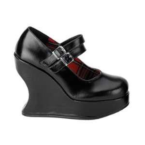  Bravo 5 Platform Wedge Double Strapped Black Pu Shoe 