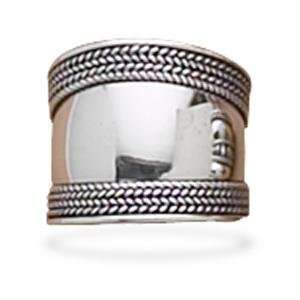  Bali Sterling Silver Rope Edge Wide Band Ring: Jewelry