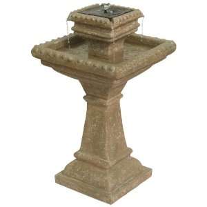Faux Sandstone Pedestal Solar Birdbath Fountain 