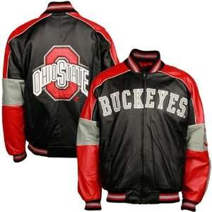  Ohio State Buckeyes Black Leather Varsity Jacket: Sports 