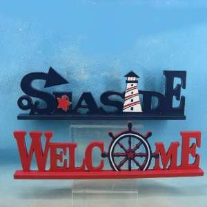  Wooden Seaside Welcome Nautical Word Art 16   Set of 2 