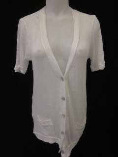 AUDE White Knit Short Sleeves V Neck Cardigan Sweater 1  