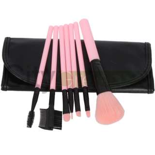 7Pcs Pink Cosmetic Makeup Brush Eyeshadow Blush Lip Brush Set + Black 