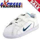   Court Tradition Infants Leather Velcro Trainers   White/Black/Blue