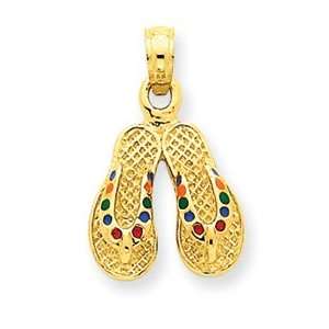  14k Gold Rainbow Enameled Flip Flops Pendant Jewelry