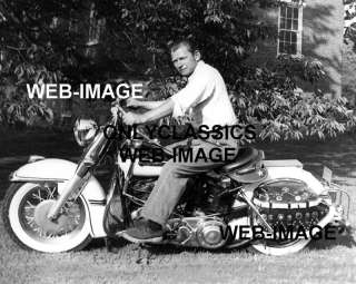 50s TOUGH GUY ON WHITE HARLEY DAVIDSON MOTORCYCLE PHOTO  