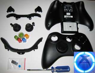 Totally BLACK SHELL Thumbsticks D pad for XBOX 360, LEDs, Security 