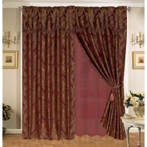    Jacquard Burgundy Royal Jacquard Curtain Set: Home & Kitchen