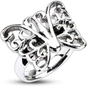   Womens Stainless Steel Ornamental Butterfly 18mm Cast Ring Jewelry
