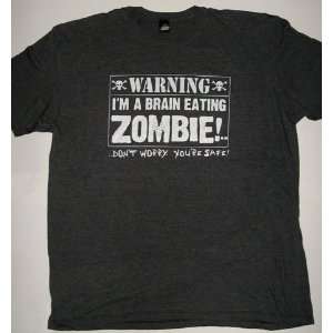  WARNING Brain Eating Zombie Funny Joke Hyrbid Tee Shirt 