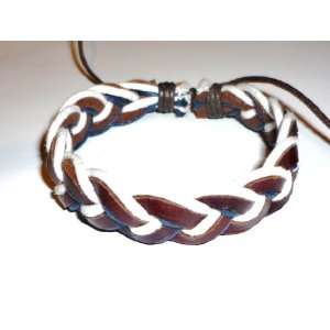  Brown , Blue , White Braided Bracelet   Leather 