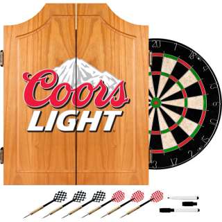   officially licensed dart cabinet features a quality dart board in a