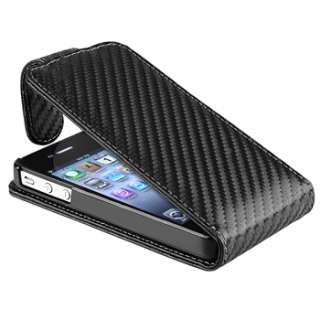   Black Carbon Fiber Leather Case Cover Pouch For iPhone 4S 4G 4  