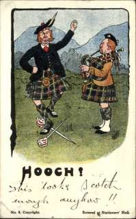 Scottish Men Kilts Bagpipe Swords Dancing Comic c1910 Postcard  