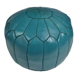  Moroccan Teal Leather Pouf