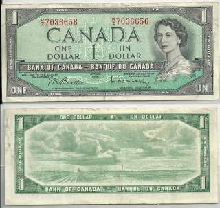 1954 BANK OF CANADA $1 NOTE NICE VF+ CONDITION S/N RZ 7036656 NR 