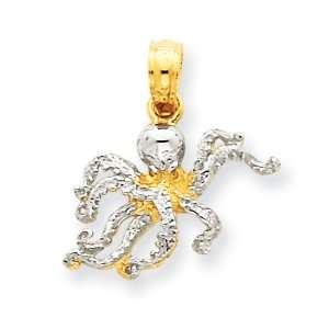  14k Gold & Rhodium Octopus Pendant Jewelry