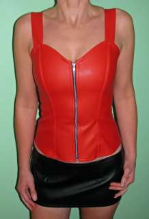 BNWT Red faux leather boned zip front bustier  