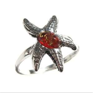   Amber and Sterling Silver Sea Starfish Ring: Ian & Valeri Co.: Jewelry