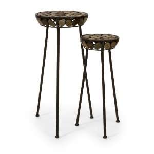  Pebble Topped Tiered Plant Stand   Set of 2: Arts, Crafts 