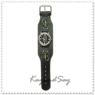 K017 Blk Leather Scorpion Wristband Bat Watch Bracelet  
