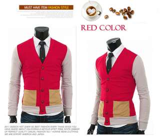 New layerd Slim fit cardigans for men Jumper mens sweater Red UK Sz XS 