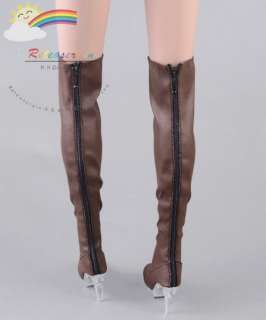 Clear Heel Shoes Stretch Thigh Boots Brown for 22 Tonner American 