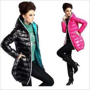 Winter Womens Glossy thick long down hooded jacket  