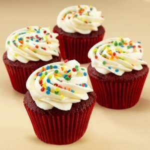 Birthday Red Velvet Cupcakes   4 Count: Grocery & Gourmet Food