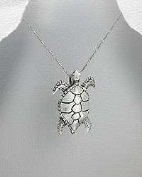 STERLING SILVER SEA TURTLE SWIMMING UP PENDANT NECKLACE  