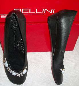Bellini Black w/ Embellish Wedge Flat Loafer Mules New  