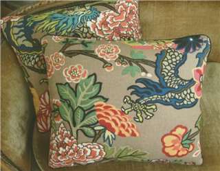 Schumacher Print Linen Fabric Designer Throw Pillows Chiang Mai Dragon 