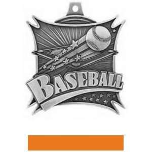   Custom Baseball Medals M 701 SILVER MEDAL/ORANGE RIBBON 2.5: Sports