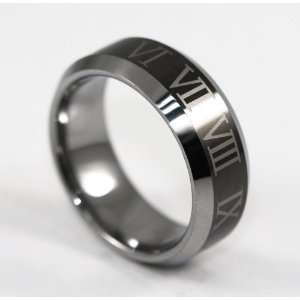  8mm Roman Number Tungsten Carbide Wedding Band Ring Size 6 