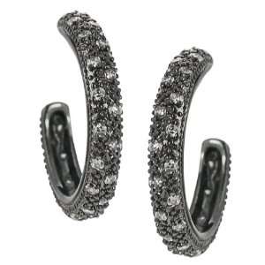   Black Rhodium plated Brass Cubic Zirconia Hoop Earrings: Jewelry