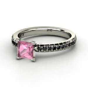   Ring, Princess Pink Tourmaline 14K White Gold Ring with Black Diamond