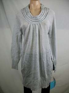 New Womens NY COLLECTION Pearl Grey Scoop Neck Knit Tunic Sweater 