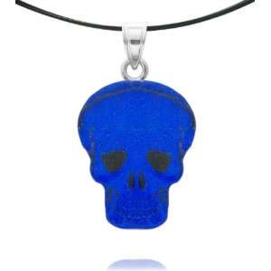  Sterling Silver Dichroic Glass Blue with Black Eyes Skull 