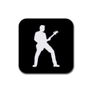  Bass Guitar player Rubber Square Coaster set (4 pack 