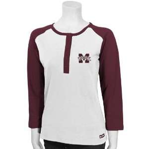 Mississippi State Bulldogs White Ladies Comfort Zone 3/4 Length T 