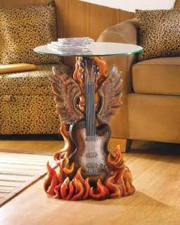 ROCK N ROLL GUITAR ACCENT TABLE WITH TEMPERED GLASS TOP  