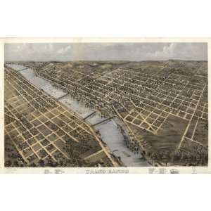  Historic Panoramic Map Grand Rapids, Michigan 1868. Drawn 