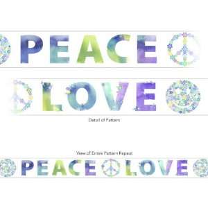  Peace & Love Teal Green on White Prepasted Mural Style 